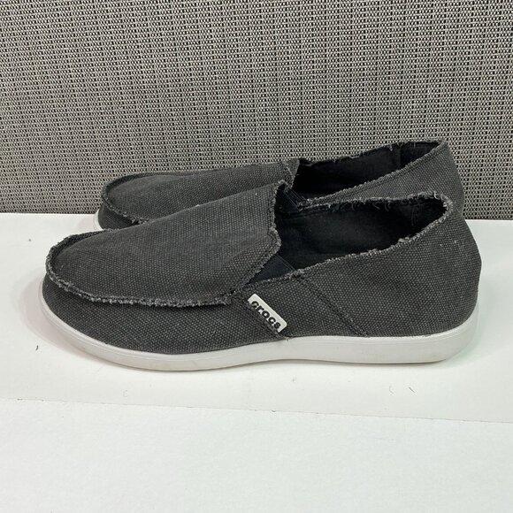Mens Crocs Santa Cruz Canvas Slip-On Shoes Gray Frayed Edge Casual Style M12 - Picture 1 of 8